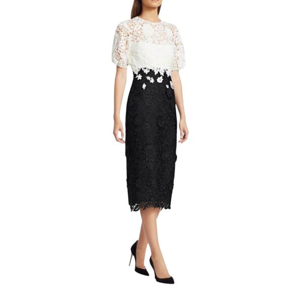 Lela Rose Black White Floral Lace Cocktail Dress Size 10 Academia Scandinavian - Picture 2 of 12